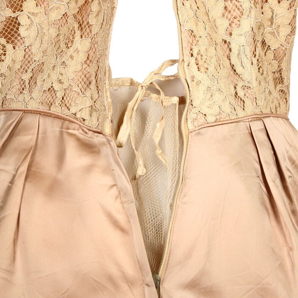 Vintage 50s 60s Emma Domb Satin Lace Party Dress w Crinoline B36 W 29 - Hey Viv - Picture 6 of 9